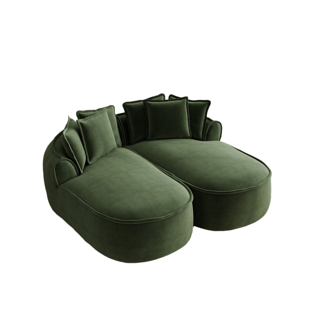 Divano modulare Chenille verde senza telaio con chaise longue extra ampia e cuscini inclusi