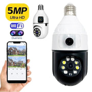 Trade Shop - Telecamera Wifi Da Interno Esterno 5 Mp Videocamera Lampadina Con Doppia Lente -