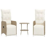 Sedie da Giardino Reclinabili 2 pz | Sedie da Esterno con Tavolino Polyrattan Beige