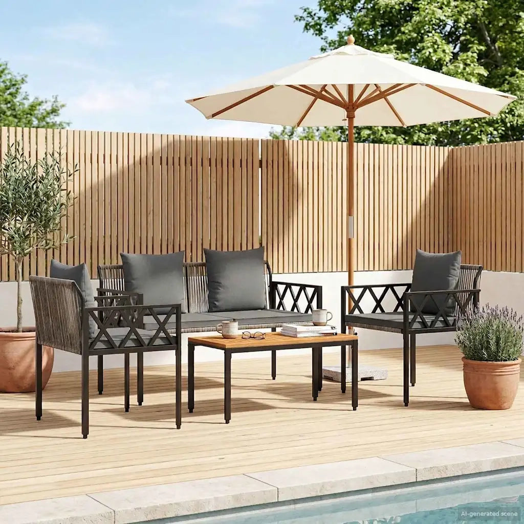 Set Mobili da Esterno 4 pcs Grigio e Grigio Scuro polyrattan 42025343
