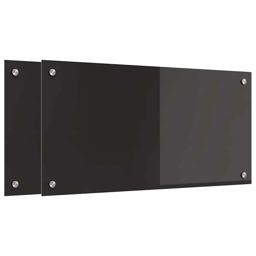 Set di 2 paraschizzi da cucina resistenti al calore 80 x 40 cm design moderno ed elegante in vetro temperato nero 02_0056309