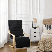 Poltrona Relax con Poggiapiedi Regolabile Sfoderabile, Legno Massello, 94 x 66,5 x 100 cm, Nero