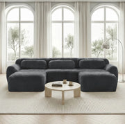 Divano modulare a U in tessuto peluche; senza montaggio; grigio