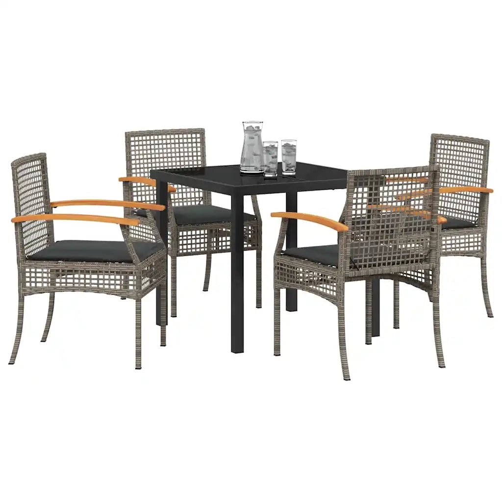 Set da Pranzo per Giardino 5 pz Grigio e Nero Rattan 3380821