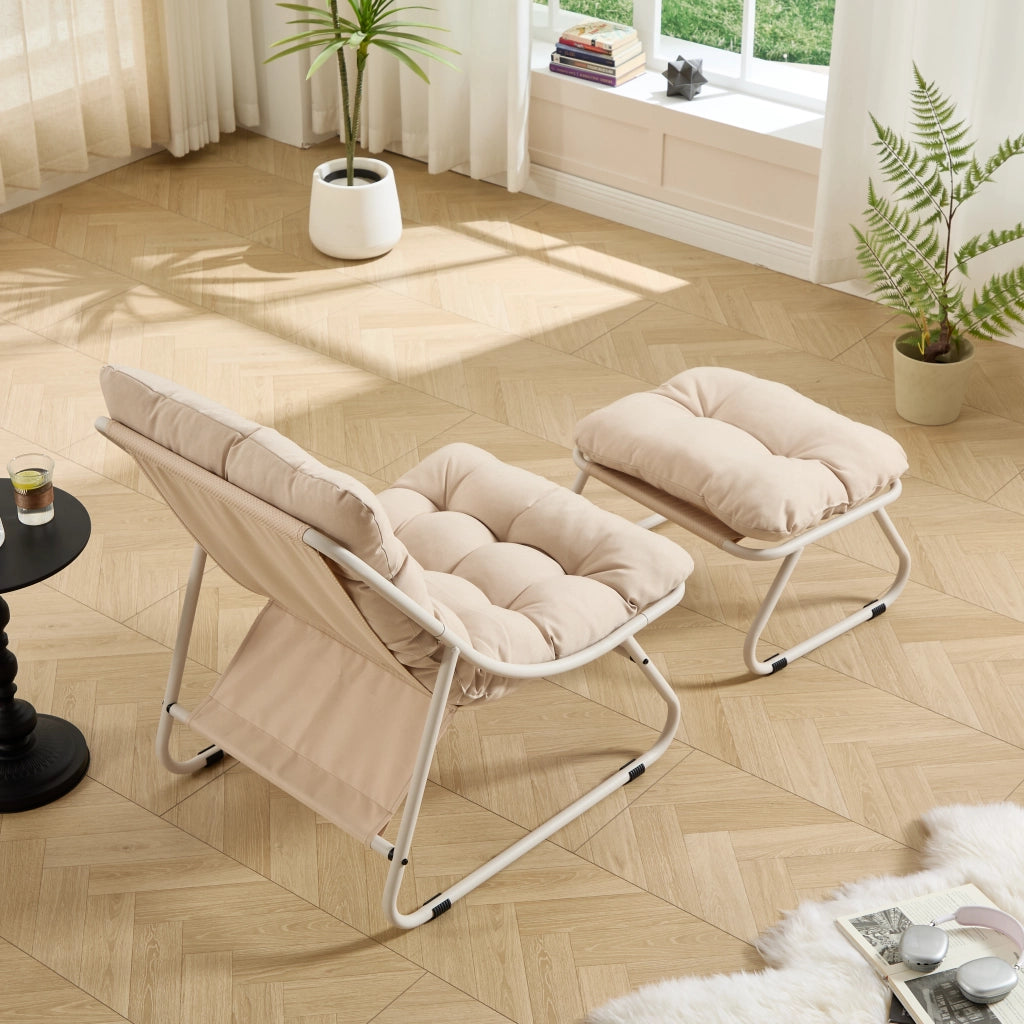 SEDIA lounge con pouf 65x78x86 cm beige in acciaio