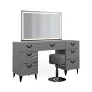 Vicco Tavolo da toeletta Grigio 150 cm con specchio LED e sgabello