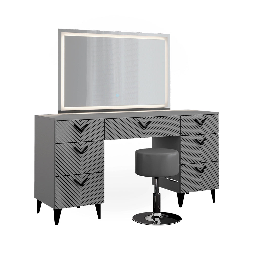 Vicco Tavolo da toeletta Grigio 150 cm con specchio LED e sgabello