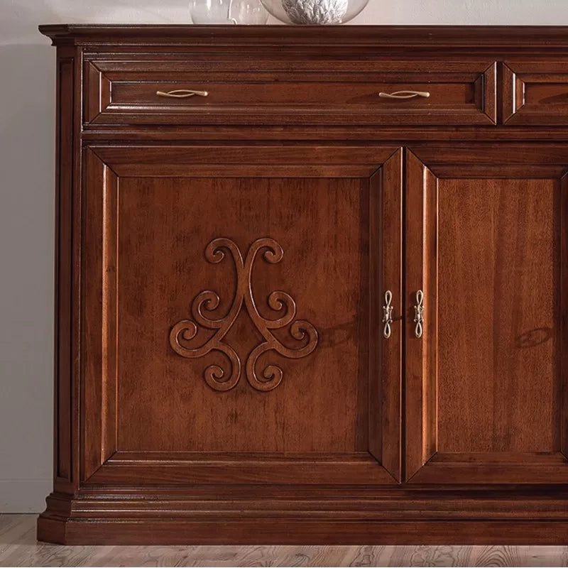 Credenza classica 3 porte 2 cassetti legno noce bassano rilievo 196x50x110 - Mobili 2G