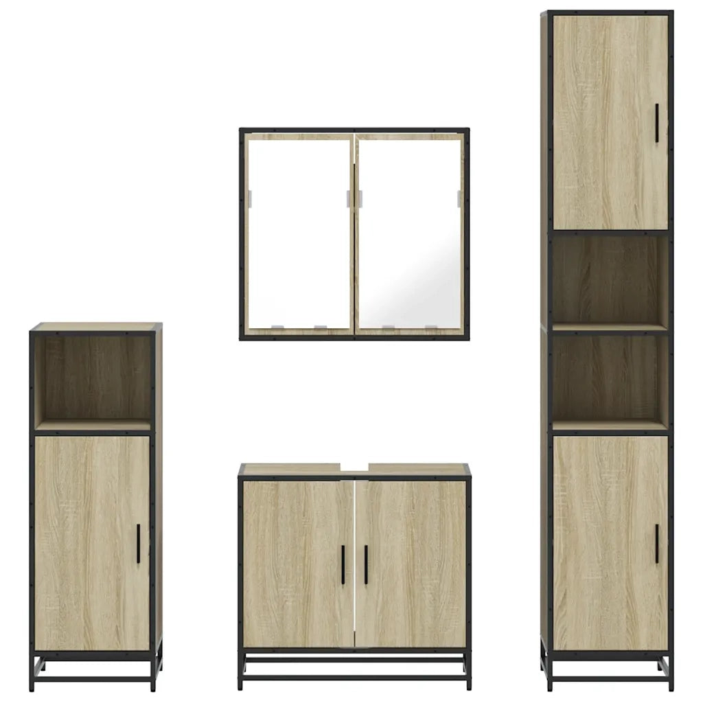 vidaXL Set Mobili da Bagno 4 pz Rovere Sonoma in Legno Multistrato