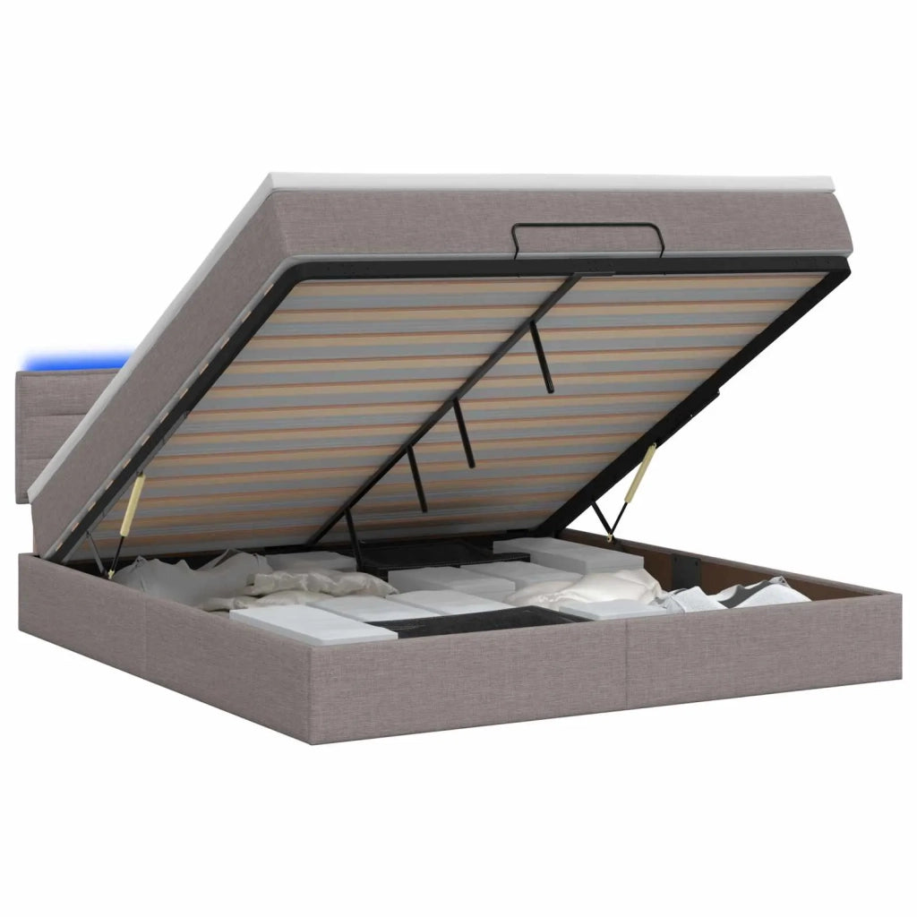 Letto Ottomano con Materasso e LED Tortora 140 x 200 cm Tessuto 3456833