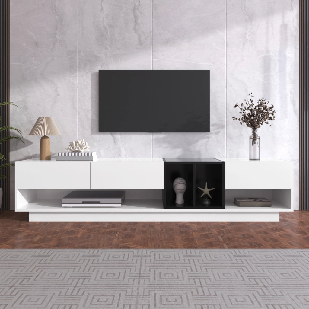MOBILE TV 190x40x42 cm Bianco e Nero Lucido in Truciolare con 3 Cassetti