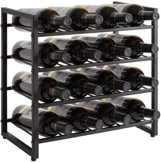 Wijnrek in metallo - Stante - 16 contenitori - Progettazione compatta - Materiale duraturo - Archiviazione decorativa - Contenitore per vino
