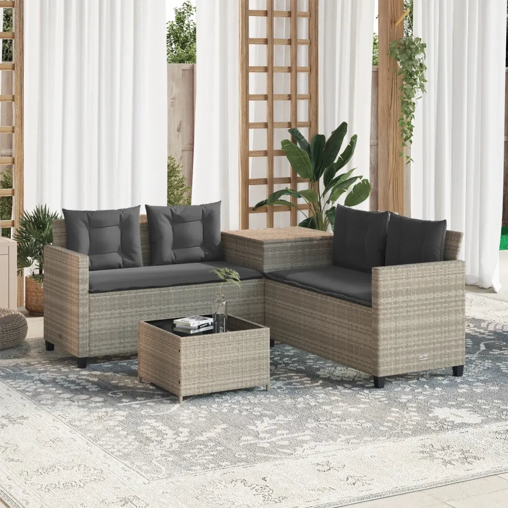 Divano Giardino | Set Salotto da Giardino Tavolo e Cuscini a L Grigio Chiaro Polyrattan