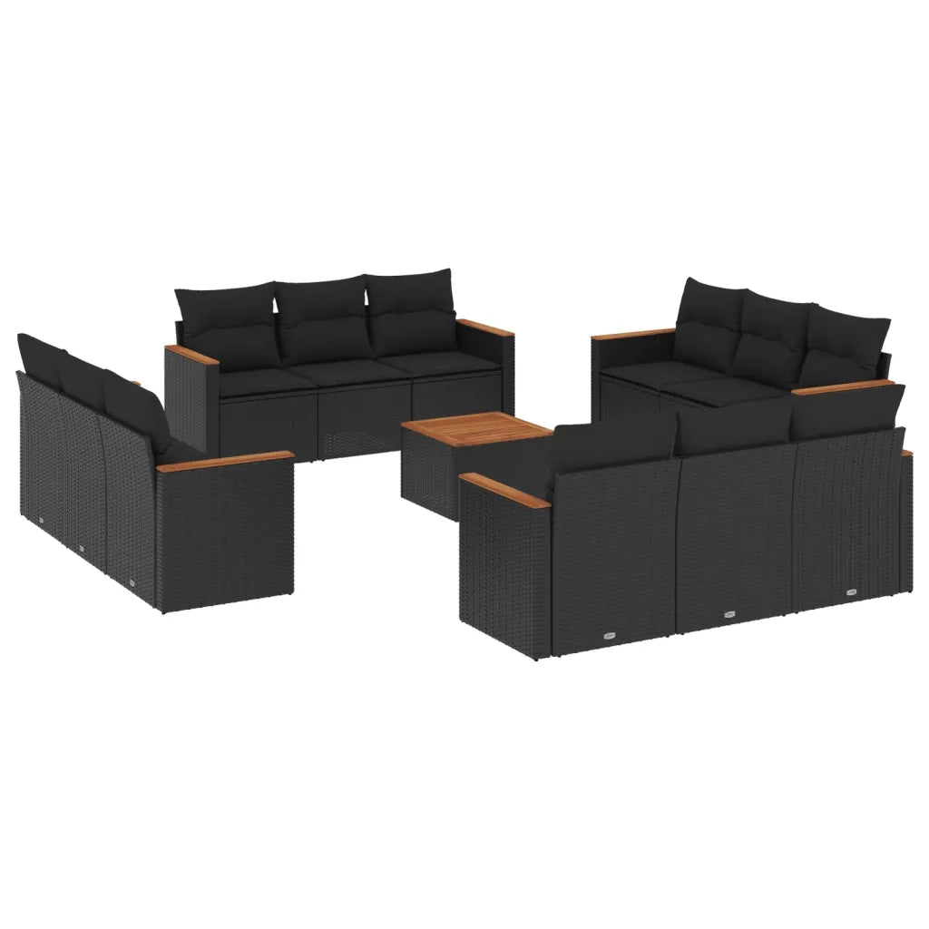 Set Divani da Giardino 13pz con Cuscini Nero in Polyrattan 3225838