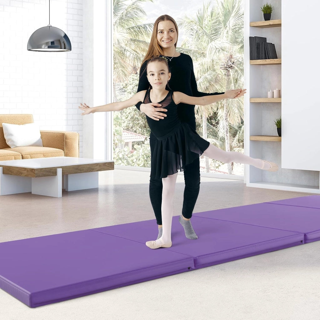 Tappetino Palestra Pieghevole a 4 Pannelli, Tappetino Ginnastica 300 x 117 x 5 CM con Maniglie e Chiusure a Strappo, per Ginnastica, Yoga e Stretching