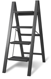 Scala Opnubile a 4 Gradini Inclinabile Trappola di Cucina - Anti-Slittamento - Scala a Tredini in Alluminio Nero