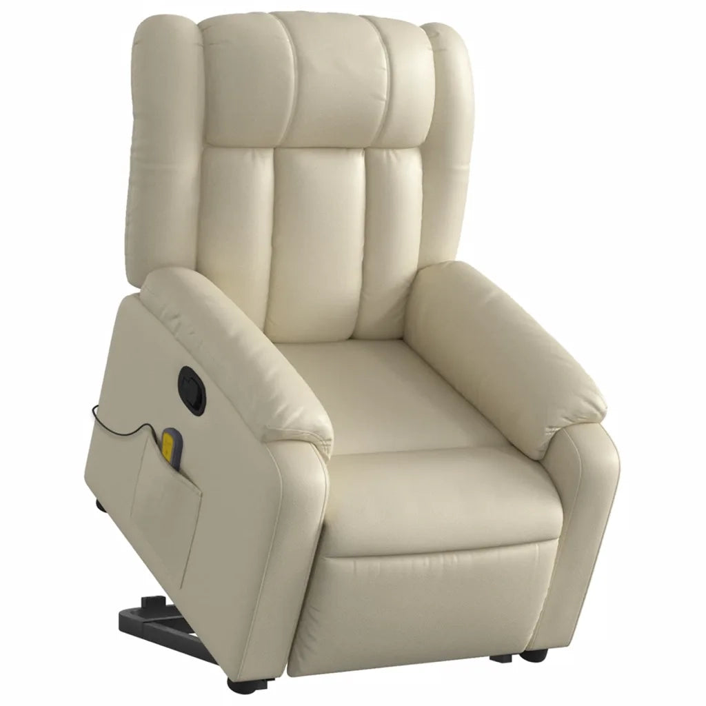 Poltrona | Sedia Relax Alzapersona Reclinabile Massaggio Crema Similpelle