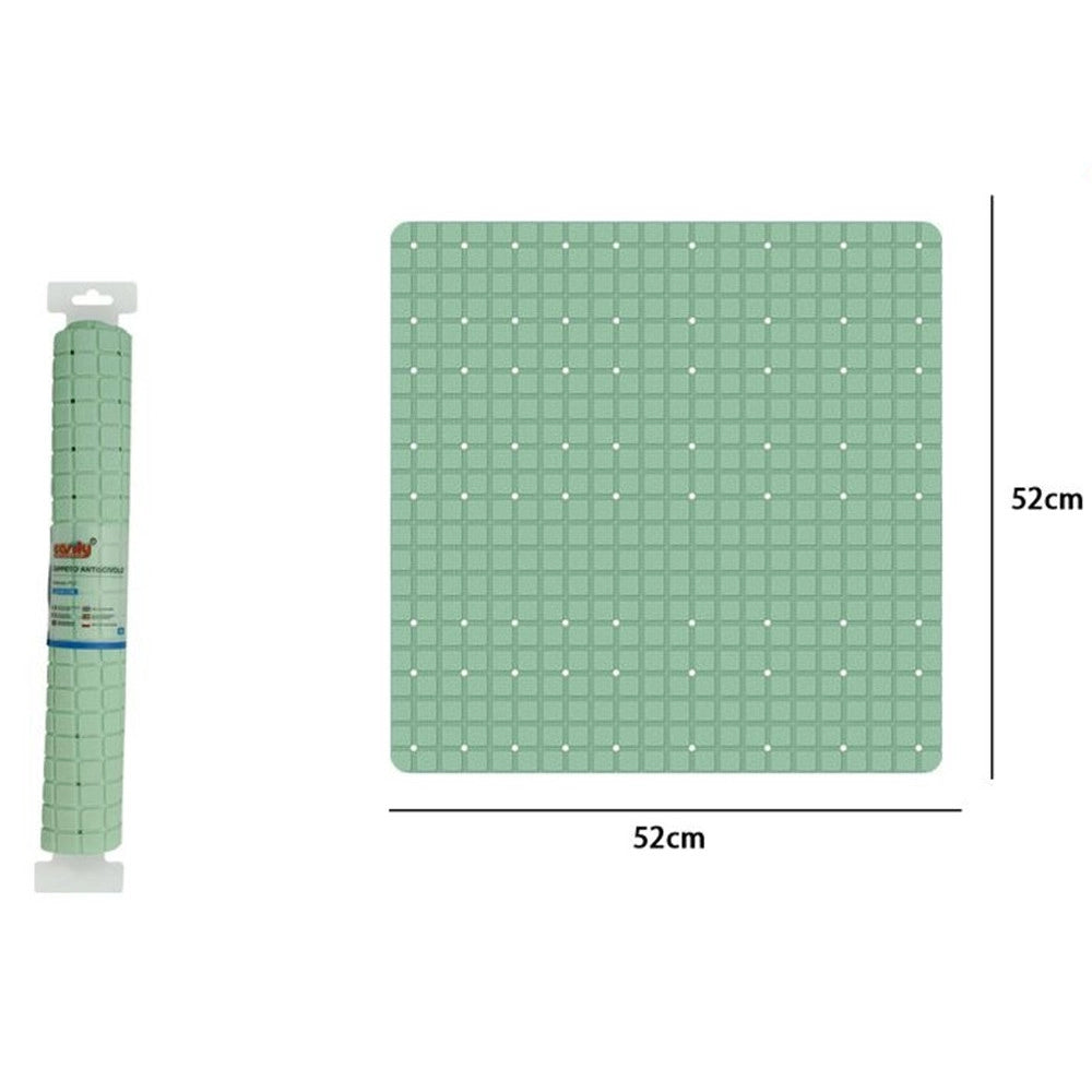 Trade Shop - Tappeto Tappetino Verde Pvc Antiscivolo Per Vasca Bagno Doccia Quadrato 52x52cm 79764 -