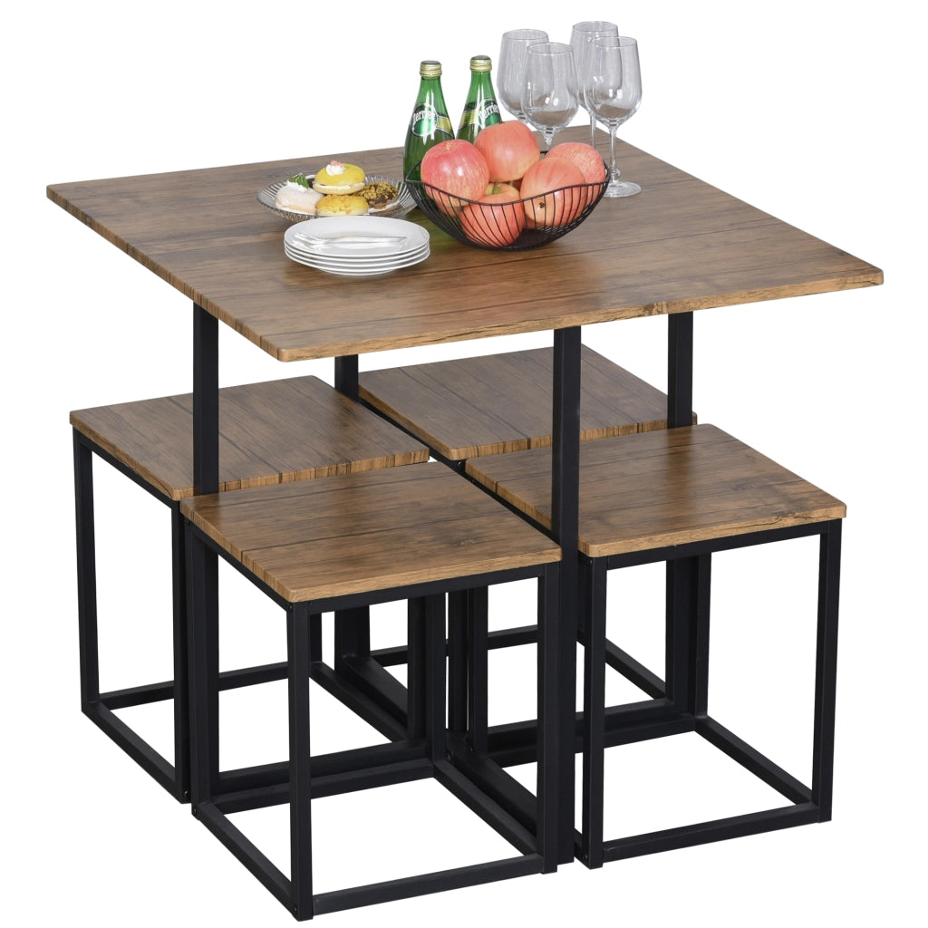 Set 5 Pezzi Sedie Tavolo Sala da Pranzo Moderne in Stile Industriale, Legno e Metallo, Nero e Color Legno