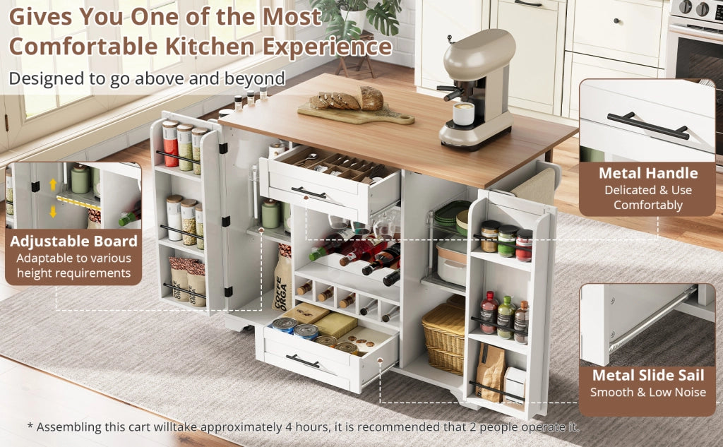 Carrello da Cucina Pieghevole con Ruote ¨C MINIMAL ¨C Bianco, 120x45/70x92 cm