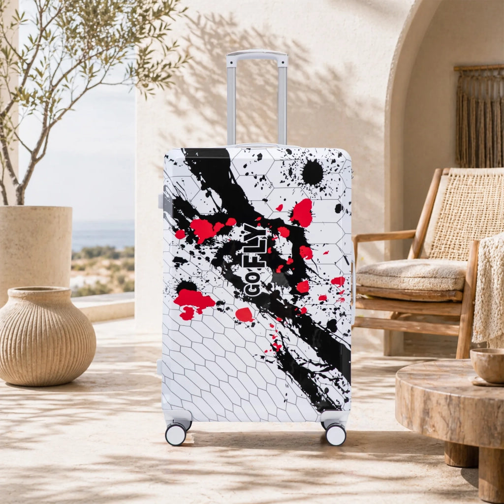 Valigia trolley rigida 28 pollici con spinner, motivo stampato e lucchetto a combinazione, nero