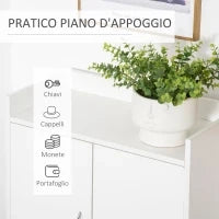 Mobile Scarpiera Salvaspazio in Legno Bianco con Ripiano Aperto, Armadio Scarpiera di Design per Ingresso, 60x30x92cm