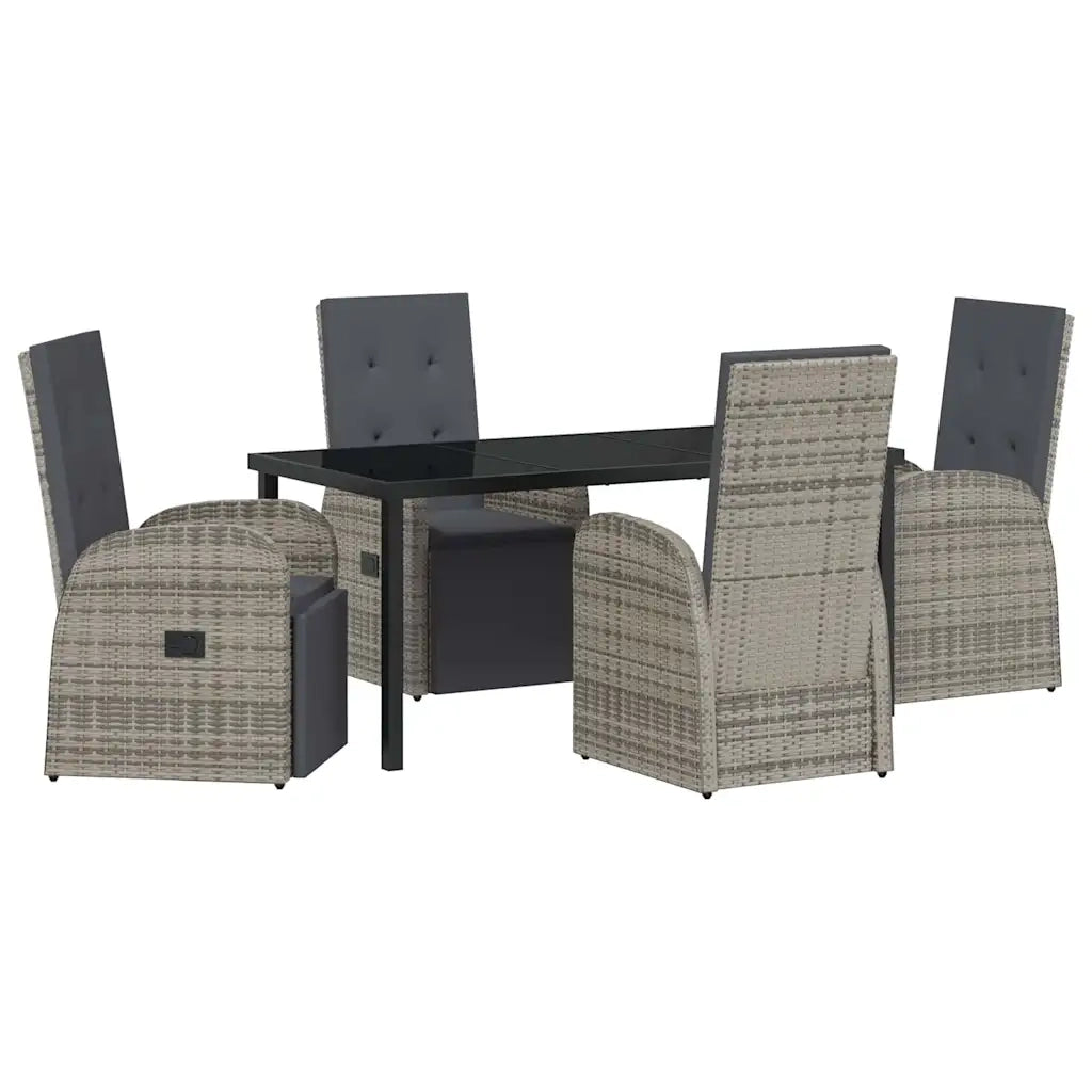Set da Pranzo per Giardino con cuscino 5 pcs Grigio polyrattan