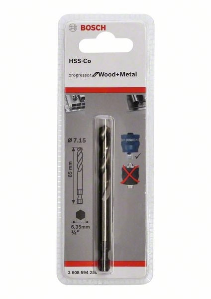 2608594255 - Punta di centraggio Plus HSS-Co Ø 7,15x85 mm , Progressor for WOOD+METAL