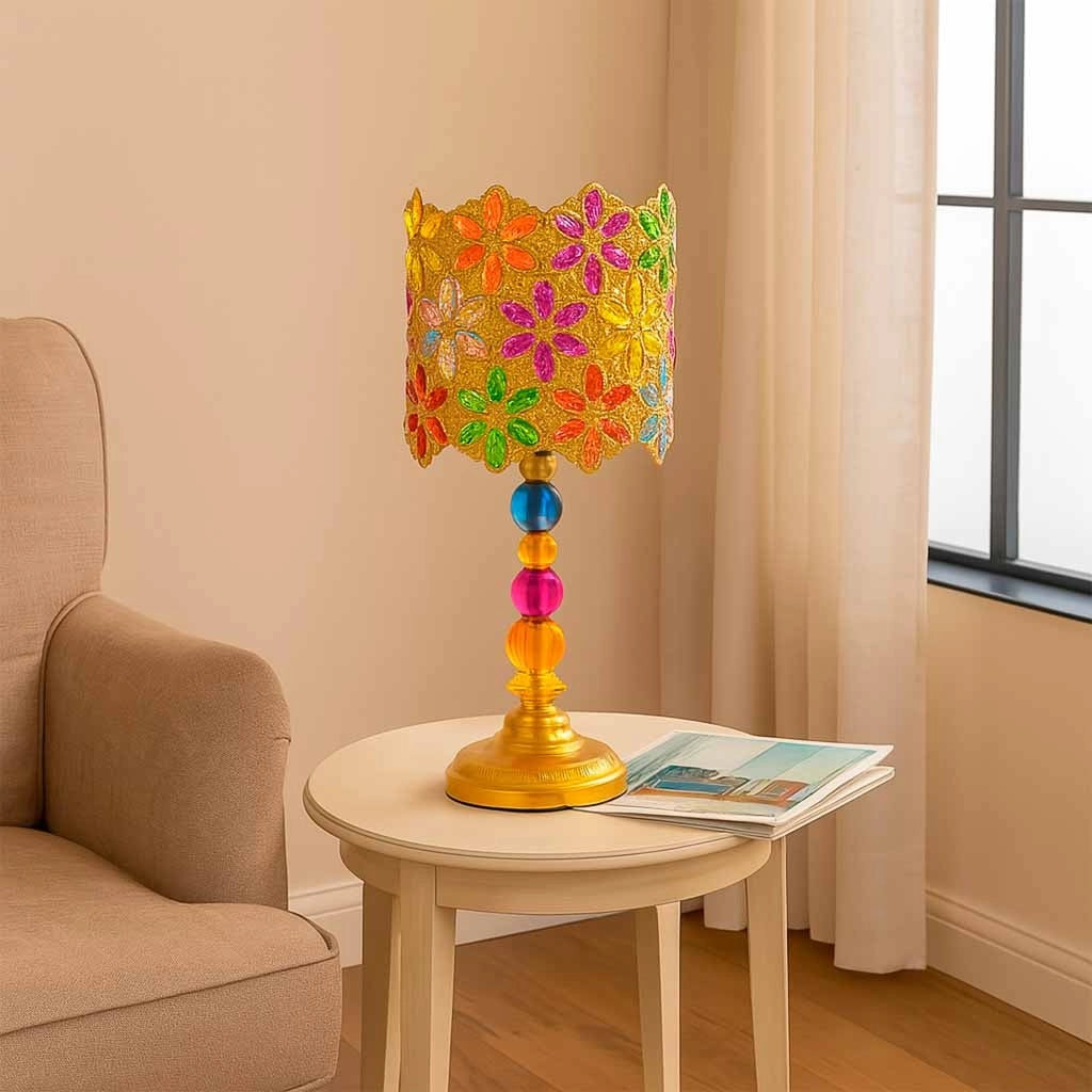 Lampada in metallo con vetro acrilico colorato 23x23x46