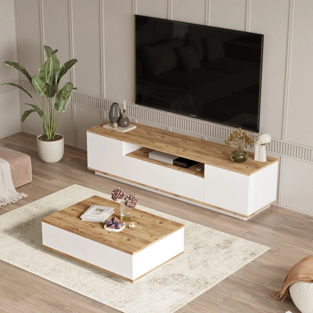 Nepi, set Mobili da Soggiorno Modulabile, Marrone Rovere Nodi