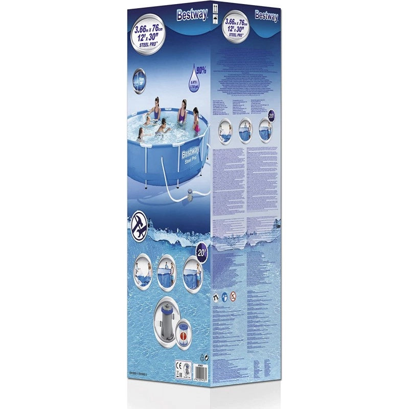 Piscina fuori terra rotonda con telaio in acciaio e pompa filtro inclusa, diametro 366 cm altezza 76 cm capacità 6473 L - Bestway