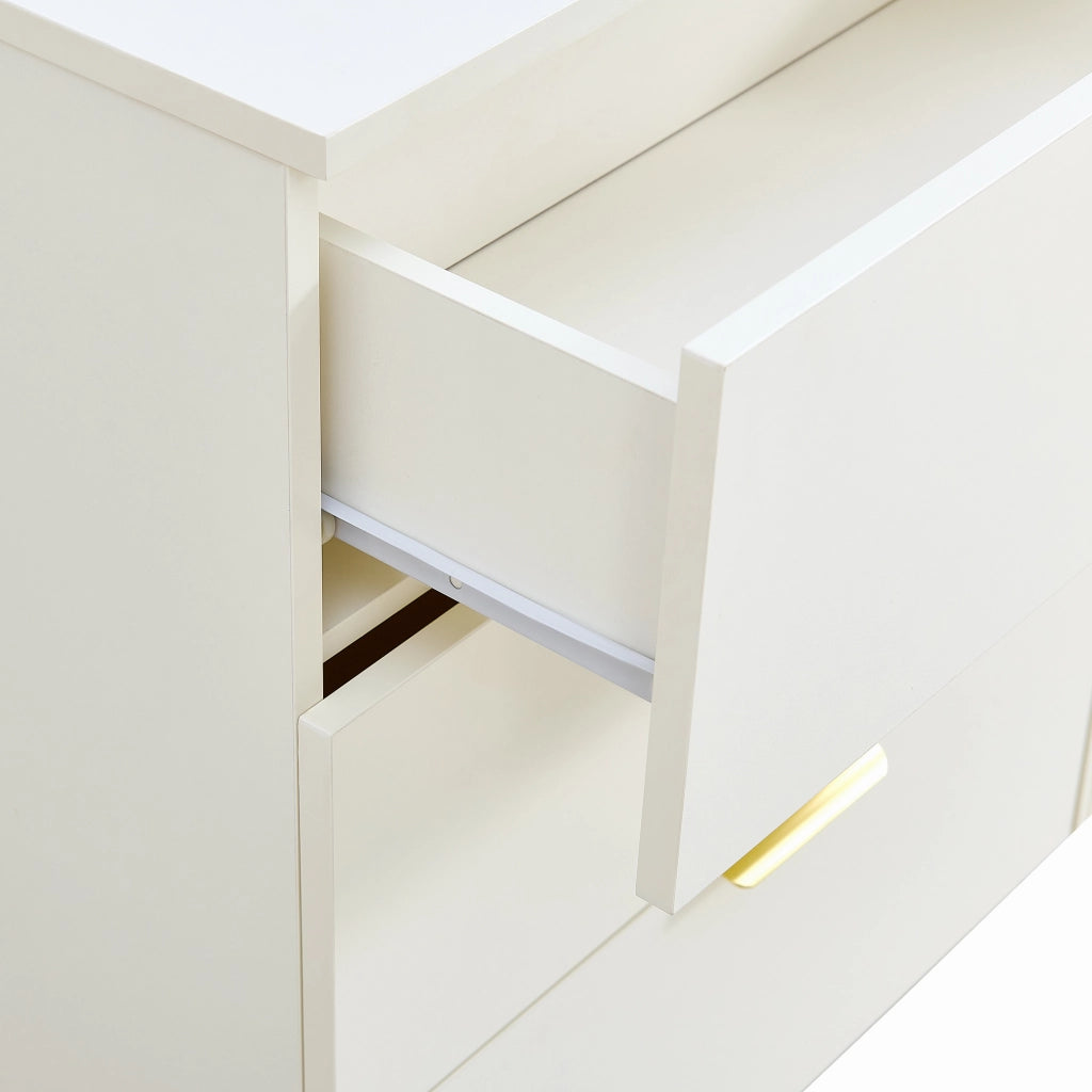 Credenza 2 Ante 3 Cassetti in MDF ¨C Xylo ¨C Gambe in Acciaio, Dettagli Dorati, 160 cm