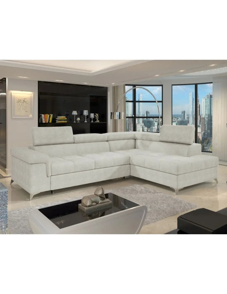 Divano angolare convertibile PALAZZO 4 posti beige - angolo destro con vano contenitore