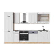 Cucina componibile Fame-Line Bianco rustico/Rovere dorato 300 cm, PL Marmo Vicco