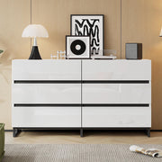 Credenza Soggiorno 140x39.5x78.5cm - Xylo - 6 Cassetti con 3 Piedi Metallici, Bianco/Nero