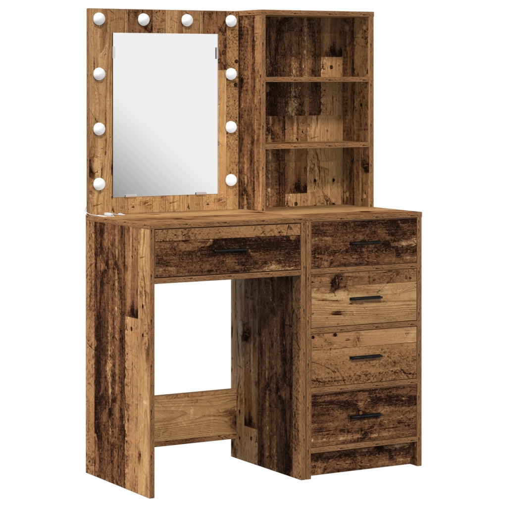 Set da Toeletta a 2 Pezzi con LED in Legno Antico