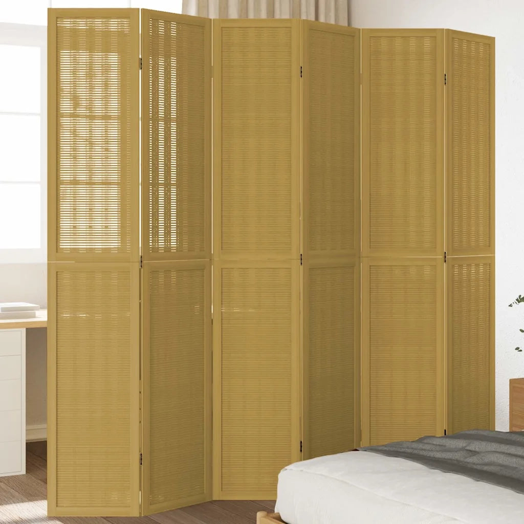 Divisorio Ambienti 6 Pannelli Marrone Legno Massello Paulownia 358828