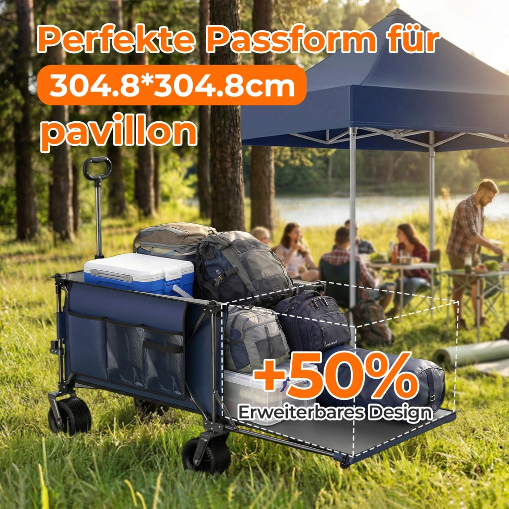 CARRELLO PIEGHEVOLE 140 cm in acciaio e tessuto Oxford Blu Grigio con sponda estensibile