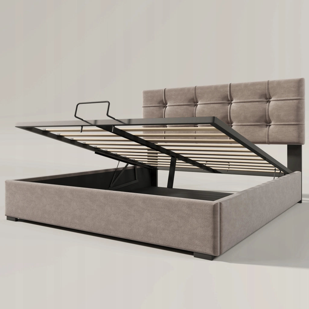 Letto imbottito - Xylo - 140x200 - Grigio chiaro - Stelaio sollevabile