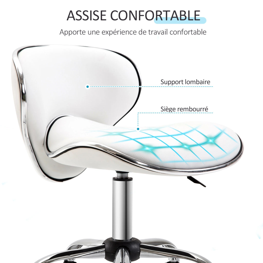 Sgabello da lavoro con rotelle e schienale ¨C zephmum ¨C bianco, regolabile 44-56 cm, 360¡ã