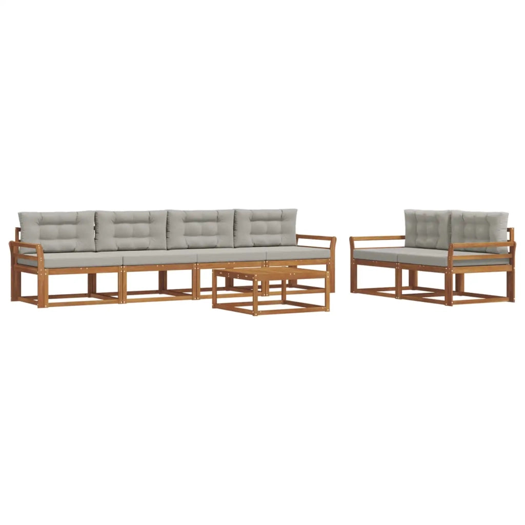 Set di divani da esterno 7 pcs Grigio Naturale e Chiaro