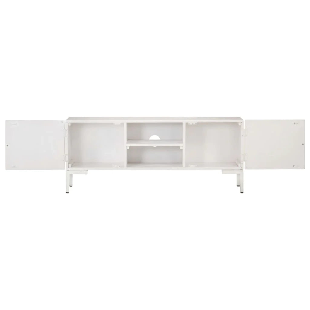 Mobile TV multimediale mensola TV credenza TV sala da pranzo soggiorno camera da letto 115 x 30 x 46 cm legno massello di mango bianco 02_0025793