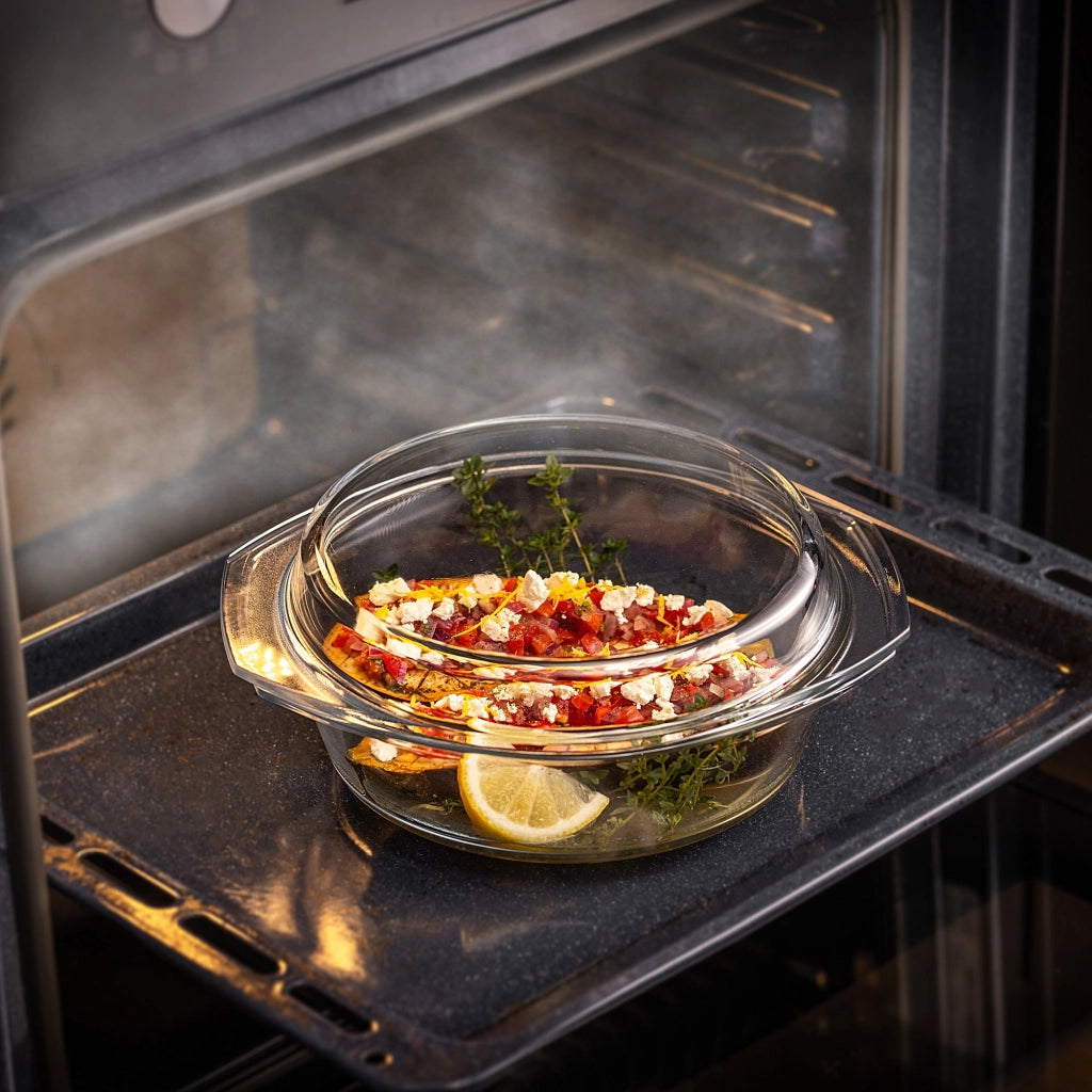 Teglia da forno rotonda in vetro KADAX da 2,8 litri con coperchio