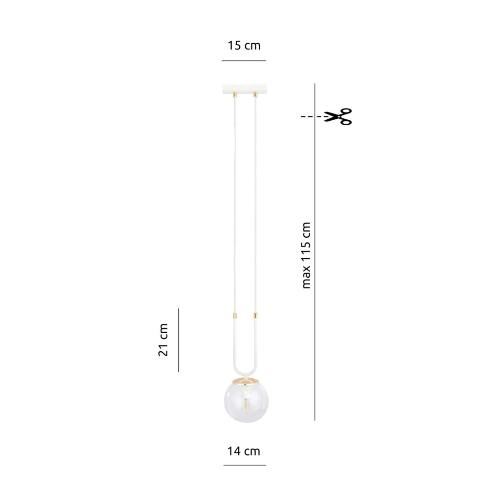 Sospensione 1 Luce Crio In Acciaio Bianco Oro E Sfera In Vetro Trasparente