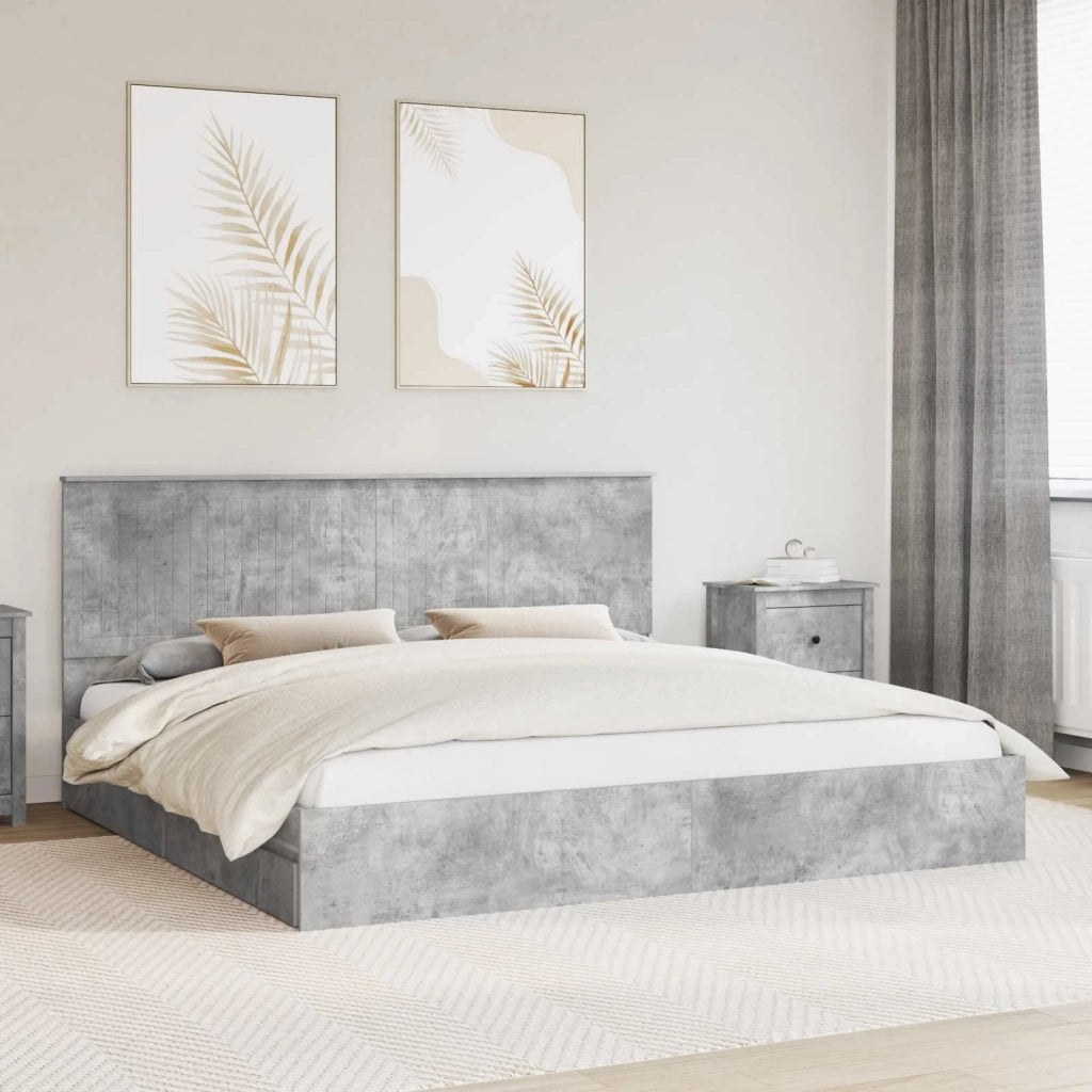 Letto matrimoniale | Letto per adulti | Letto con Contenitore con testiera Grigio cemento 200 x 200 cm