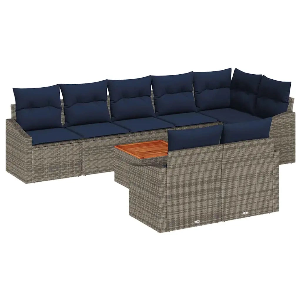 Set Divano da Giardino 9 pcs Grigio e Blu Navy polyrattan