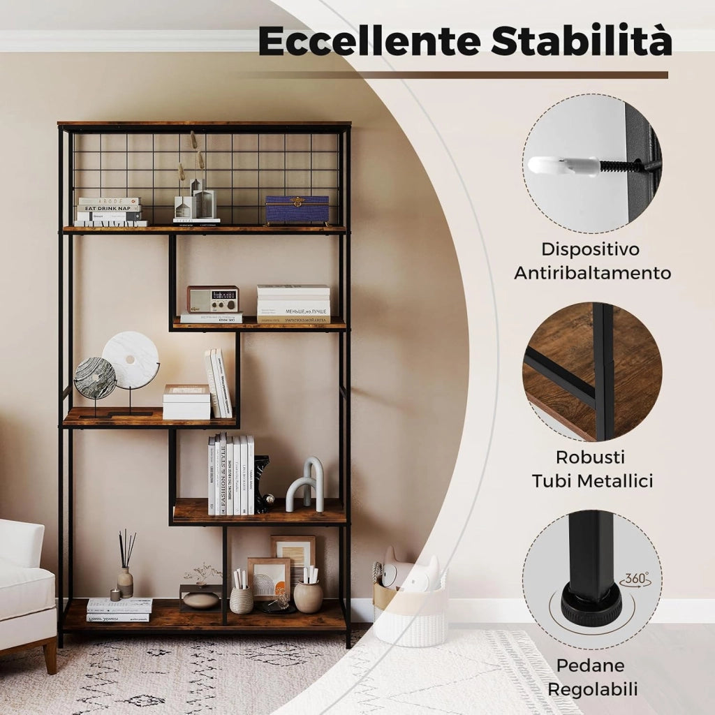 Scaffale Porta Piante a 6 Livelli, Portavasi da Interno con Rete Metallica, Scaffale Espositore Organizzatore per Soggiorno, Ufficio e Studio, 100 x 30 x 180 cm
