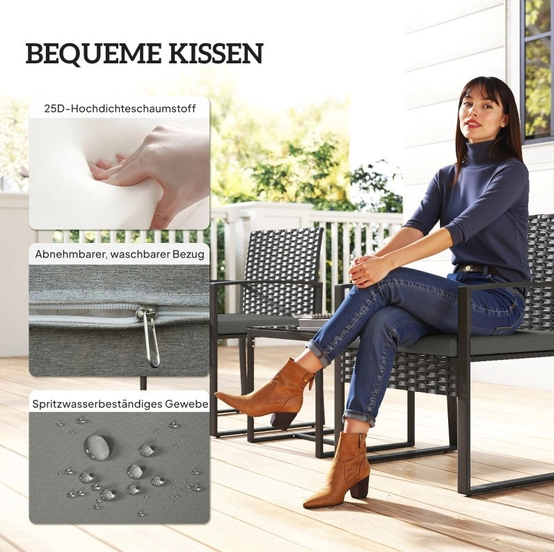 Set da giardino 3 pezzi con 2 poltrone e tavolino grigio scuro