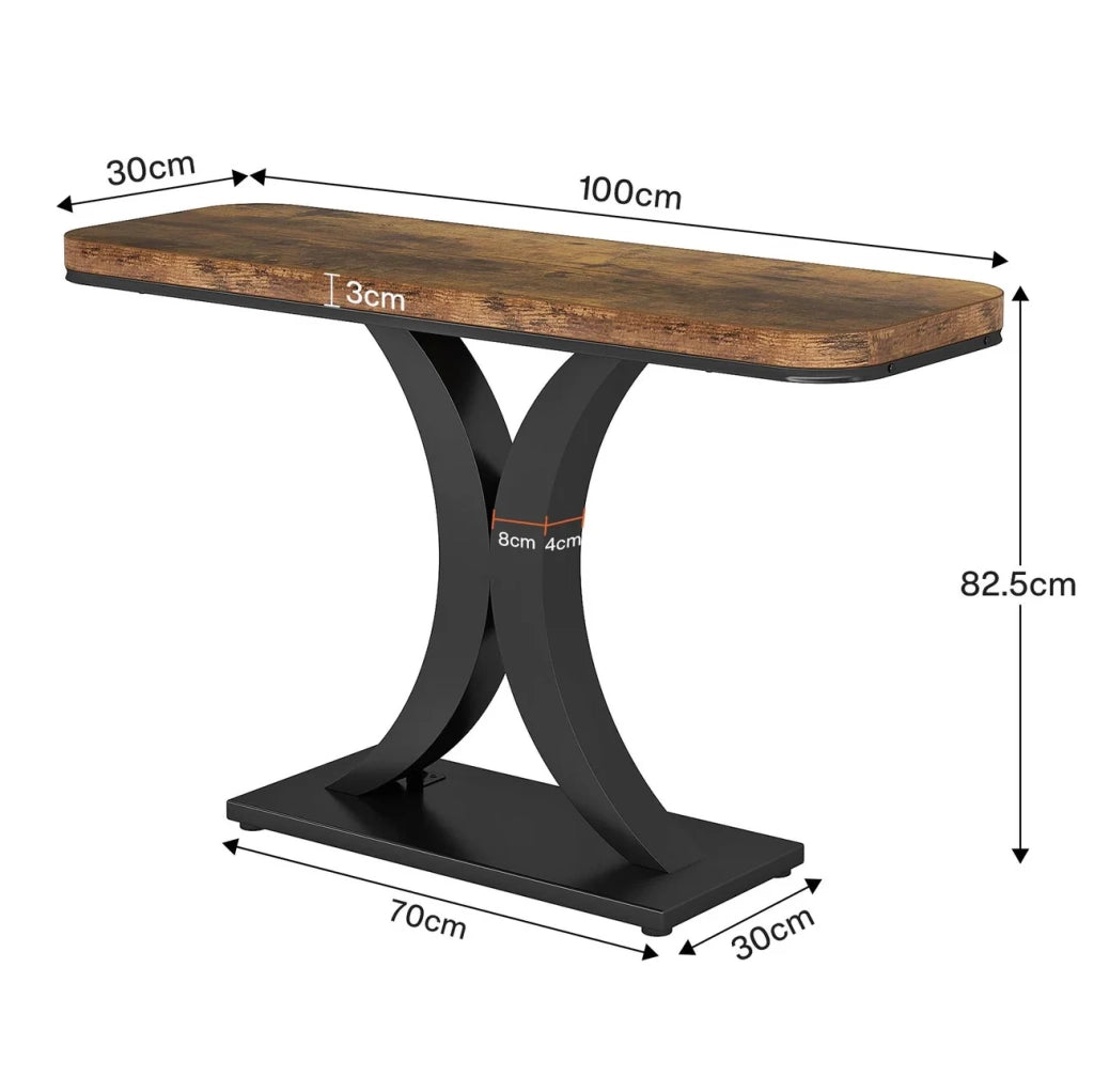 Tavolo consolle industriale 100 x 29;5 cm in metallo e legno nero e marrone rustico