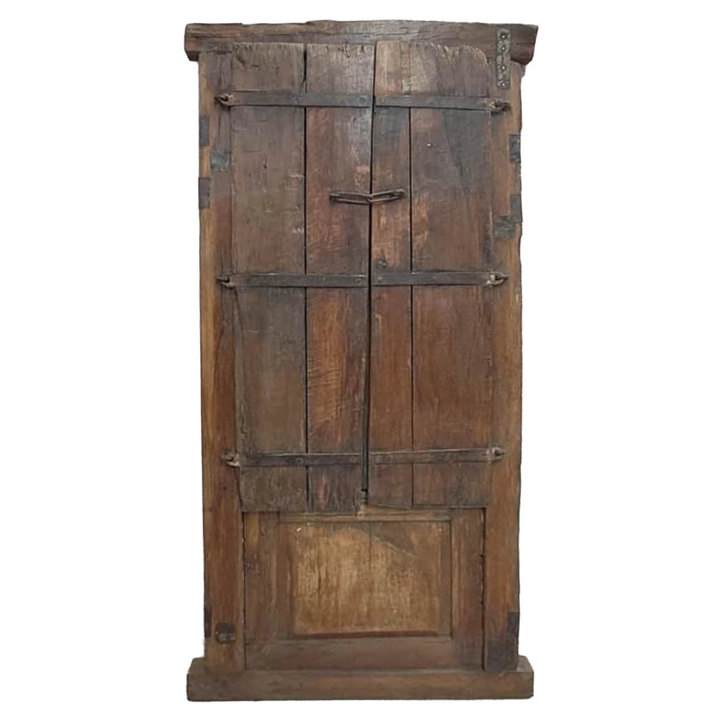 Finestra in legno con finitura artigianale blu, 81x10x166h cm